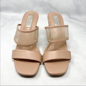 STEVEN Steve Madden "Jessi" Nude Minimalist Mesh Slide Mule Sandal Heels Boho 6